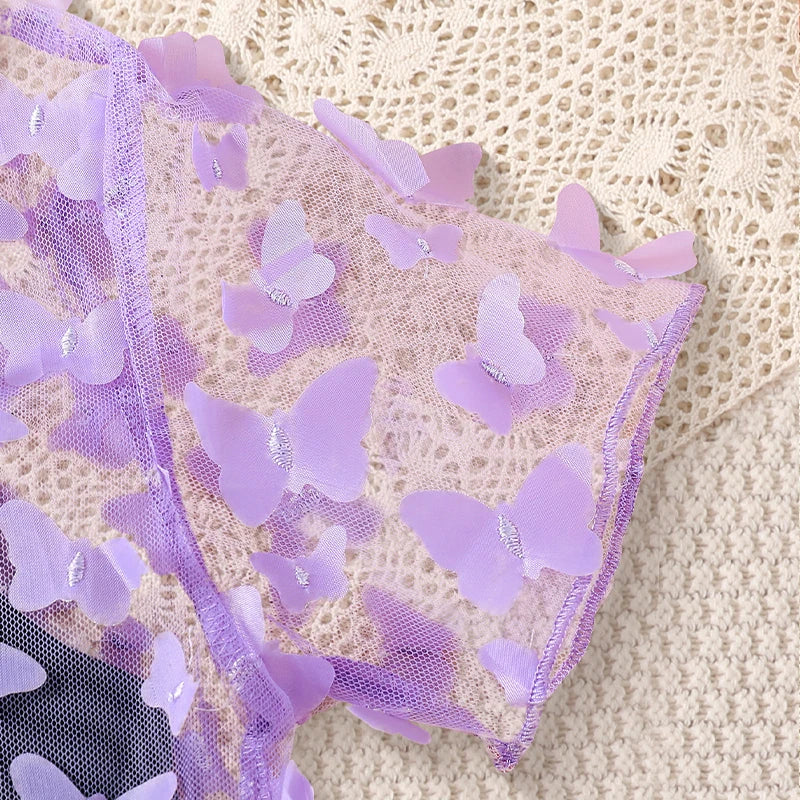 Girls' Summer Butterfly 2-Piece Dress & Tee Set - Stretchy, Comfortable & Easy-Care Kidswear