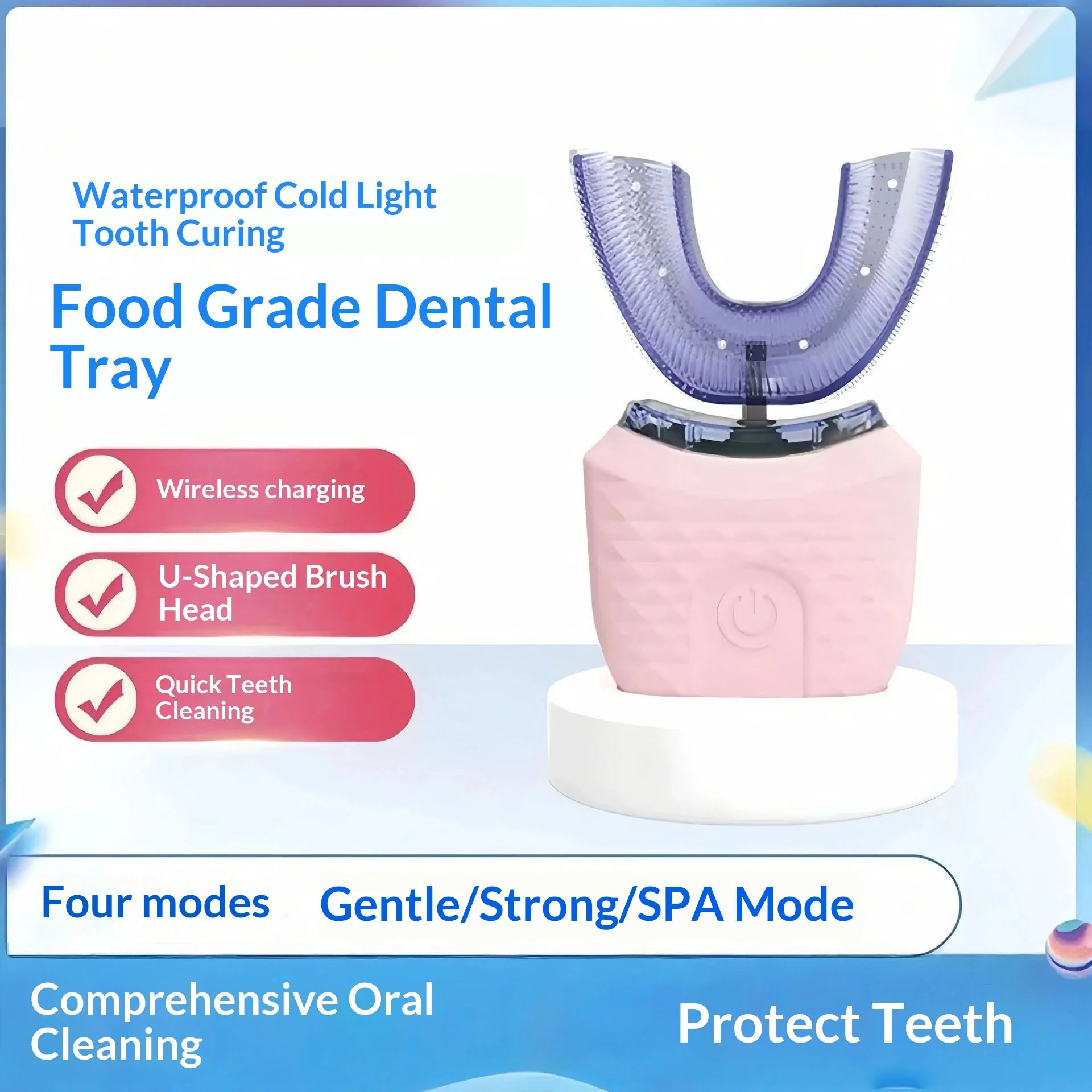 360° Intelligent U-Shaped Electric Toothbrush for Adults, USB Rechargeable Automatic Full Mouth Cleaning Toothbrush
