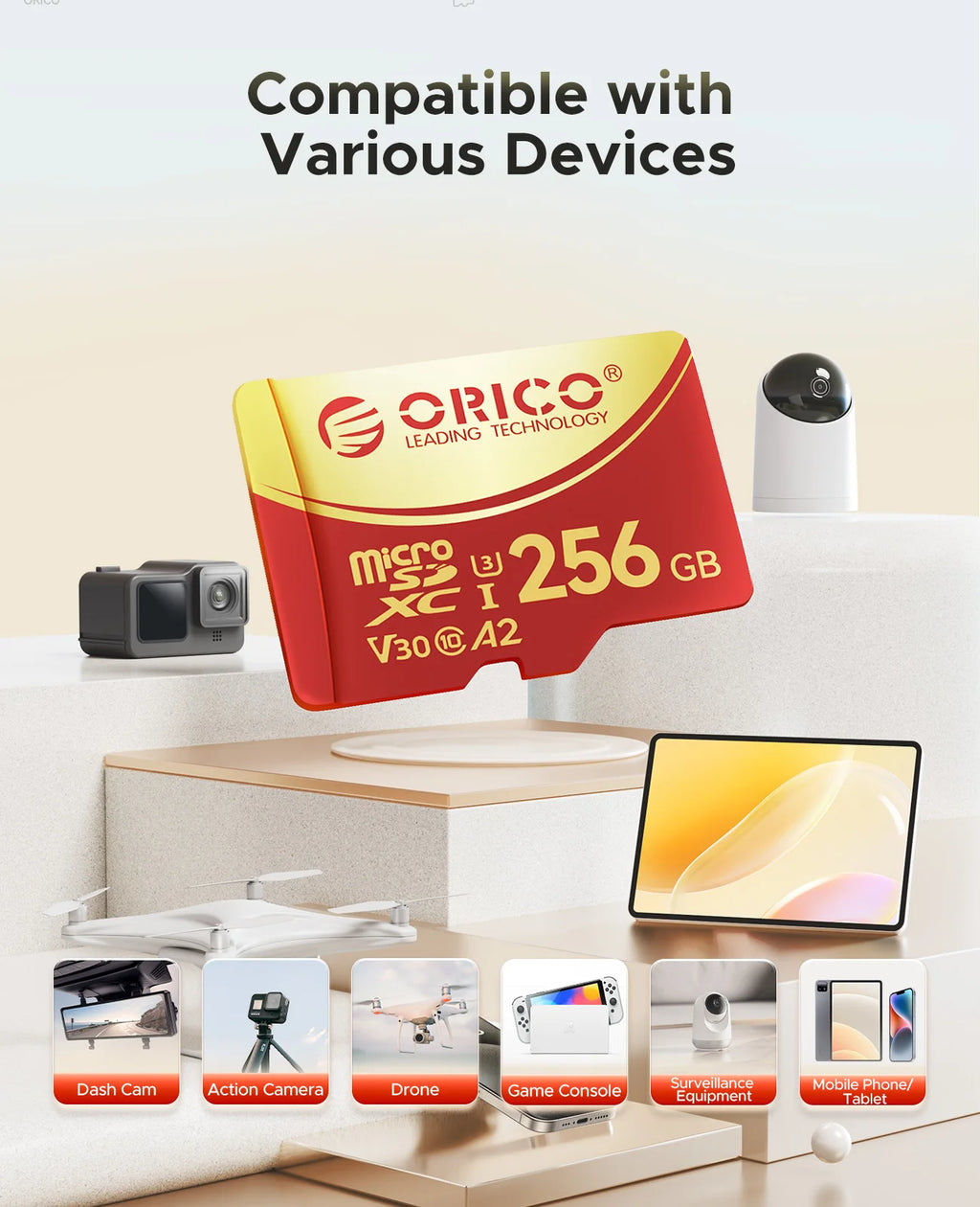 ORICO 64GB microSDXC UHS-I Memory Card 70MB/s Read, 100MB/s, 4K UHD Recoding, U3, Class10, V30, A1, Micro SD for Camera