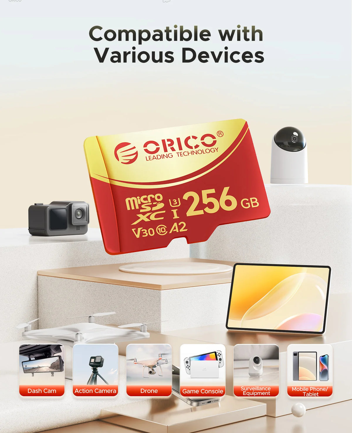 ORICO 64GB microSDXC UHS-I Memory Card 70MB/s Read, 100MB/s, 4K UHD Recoding, U3, Class10, V30, A1, Micro SD for Camera