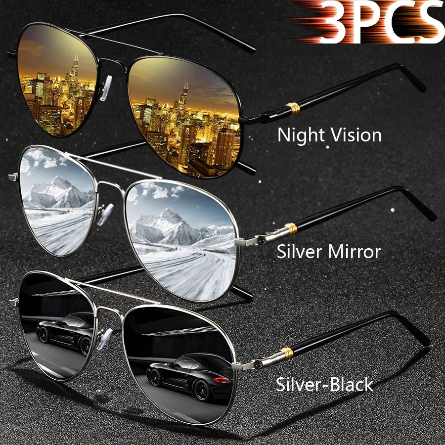 3PCS Fashion Vintage Square Metal Frame Sunglasses Men Women Fishing Driving Luxury Brand Designer Sun Glasses  Eyewear