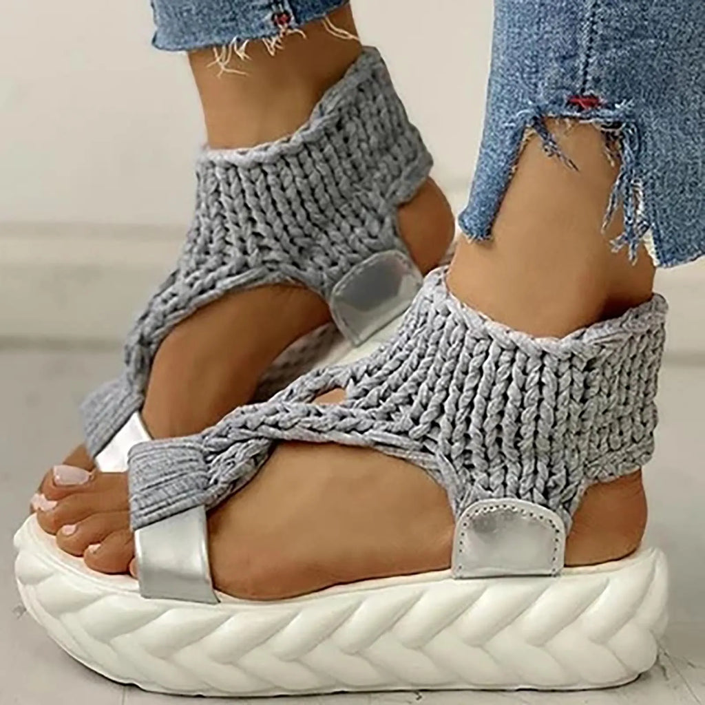 Sandals Women's Braided Knit O-Ring Fashion Platform Summer Gladiator Sandals Shoes Thick Heels Ladies Casual Sandalias Shoes