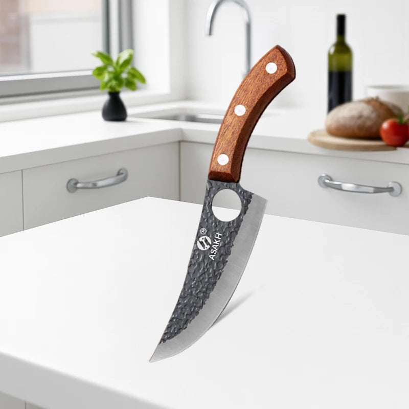 WXCOO Professional Hand Forged Butcher Knife with Wooden Handle Stainless Steel Boning Knife Cutter Full Tang Kitchen Knife