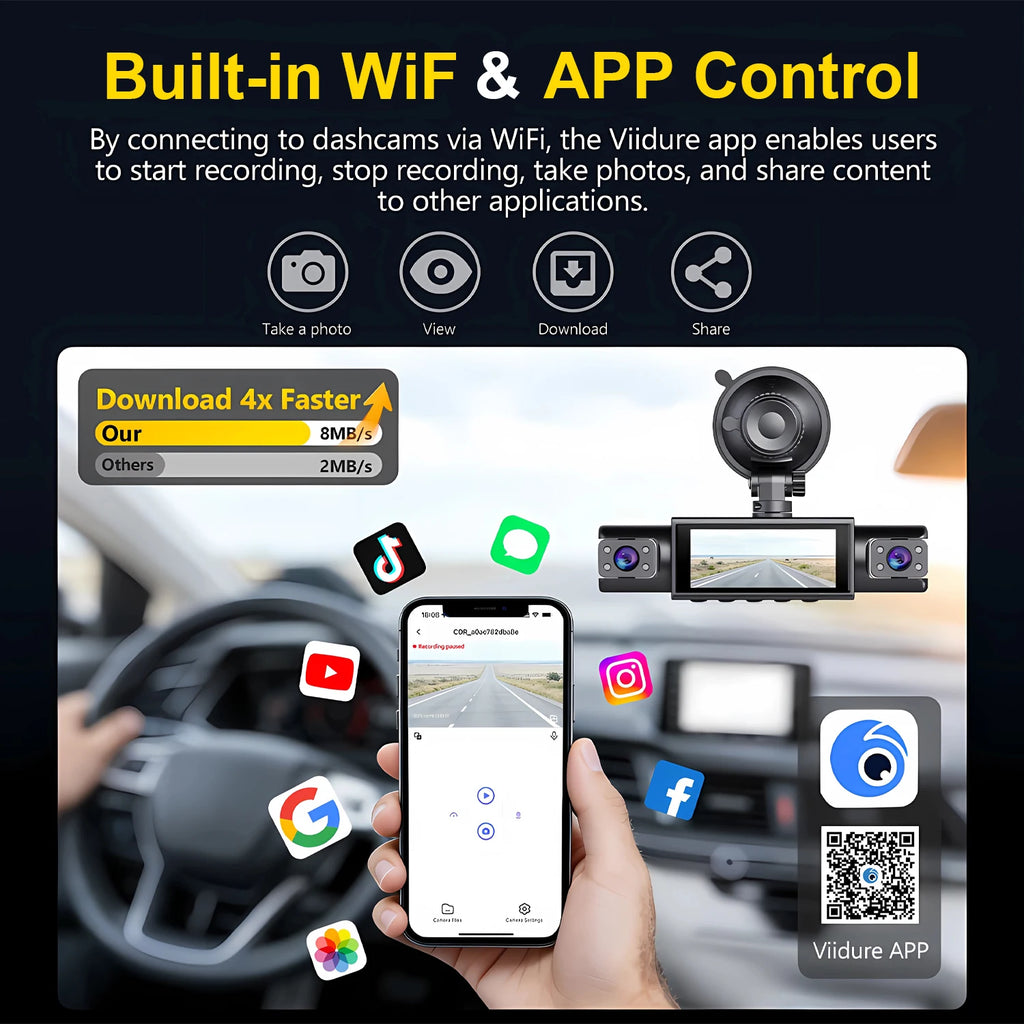 WIFI 4-Channel Car DVR Dash Cam With 4 Cameras Full HD 1080P Video Recorder Night Vision Black Box Cabin Camera 24H Parking