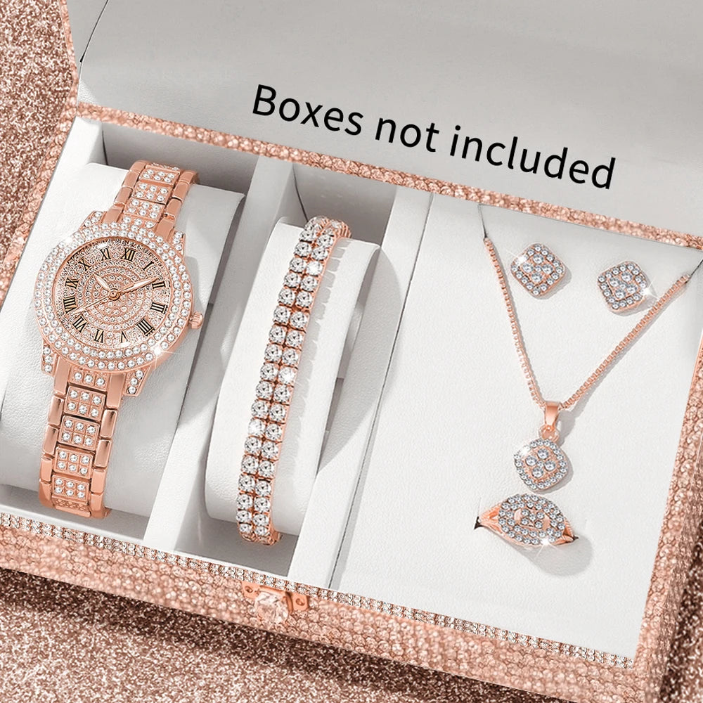 6pcs elegant ladies' quartz watch with necklace accessories set, suitable for daily wear and holiday gifts