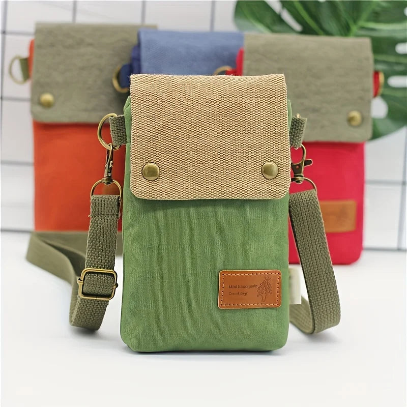Mini Fabric Crossbody Bag, Color Contrast Cell Phone Bag, Vintage Shoulder Purse For Women Small Crossbody Bag New All-match