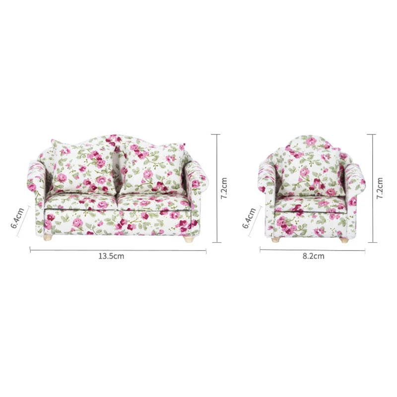 Mini Dollhouse Furniture Sofa with Pillow Set Simulation 1:12 Miniature Living Room Kids Pretend Play DIY Doll House Decor