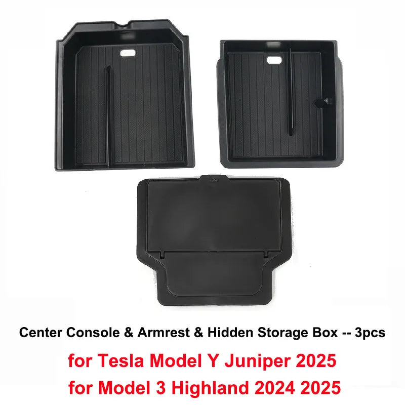 For Tesla Model 3 Y Juniper Highland 2025 2026 Launch Console & Armrest Upper and Lower Storage Box Watercup Holder Camera Cover