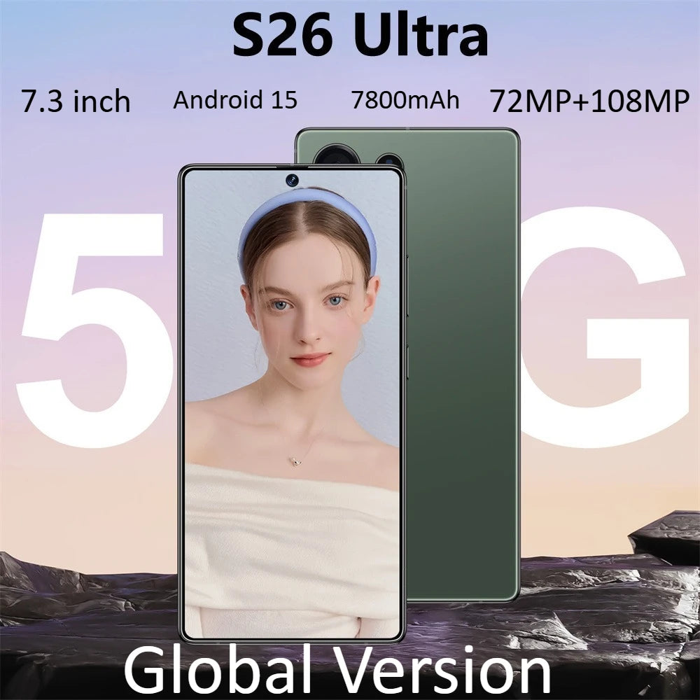 NEW S26 Ultra Smartphone 2026 Original 7.3HD Global Version 5G Dual Card Cheap Cellphones 7800mAh Android 15 Mobile Cell Phones
