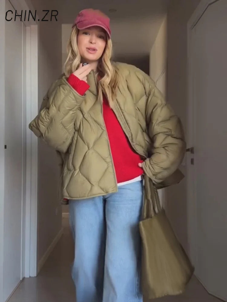 Fashion Women's Quilted Padded Jacket Loose O-neck Single Breasted Pockets Full Sleeve Cotton Coats 2026  Winter Lady Jacket New