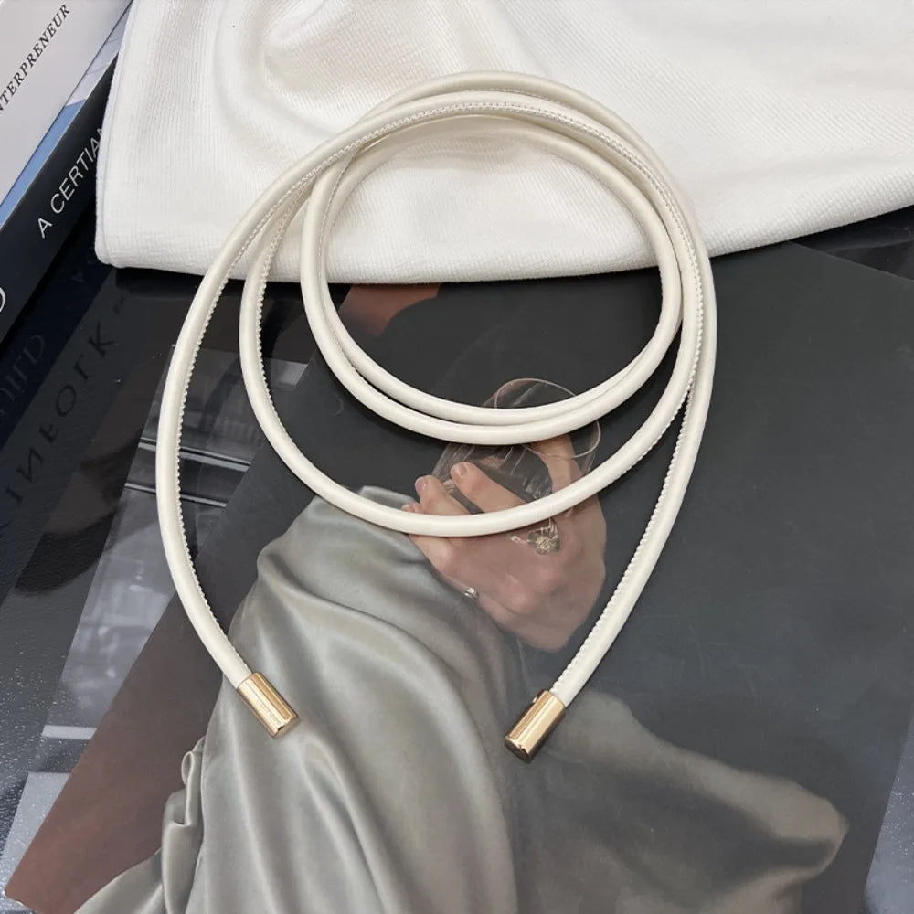 1PC Fashion Round Leather Rope Thin Belt Waist Chain Women Decorative Knotted Waist Rope Decorative Skirt  Coat Sweater Strap