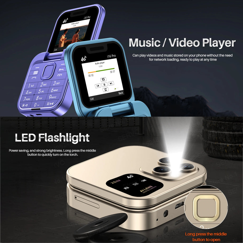 SERVO Mini Flip Mobile Phone Speed Dial Magic Voice Flashlight Blacklist Call Recording FM Radio Dual SIM 2G Foldable Cellphones