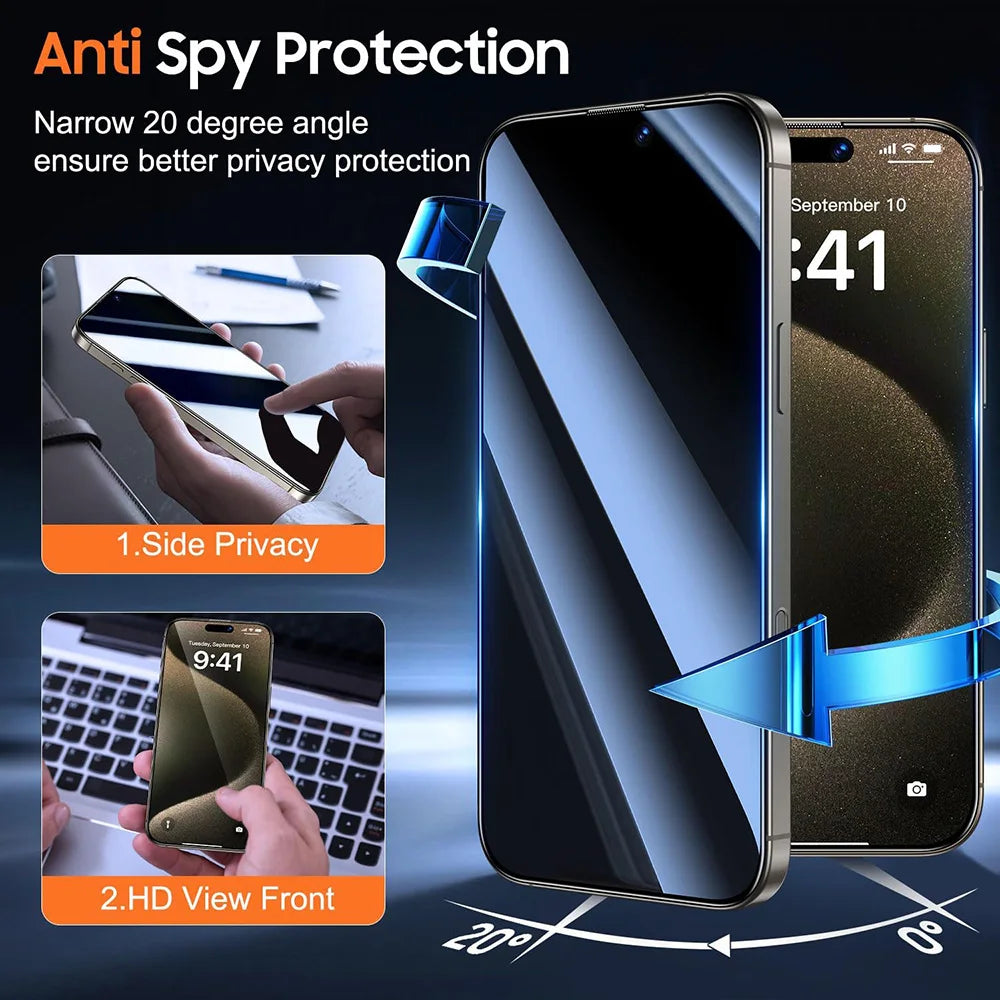 4Pcs Anti Spy Tempered Glass For iPhone 17 16 15 14 13 12 11 Pro Max XS XR Privacy Screen Protector Full Cover Case Friendly 9H