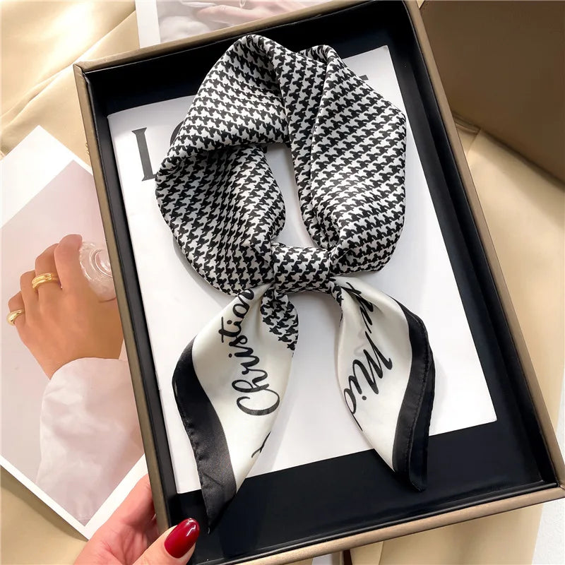 Elegant Geometric Striped Square Scarf for Women Satin Fashion Wraps Neckerchief Female Hair Bands Ribbon Headband Bandana