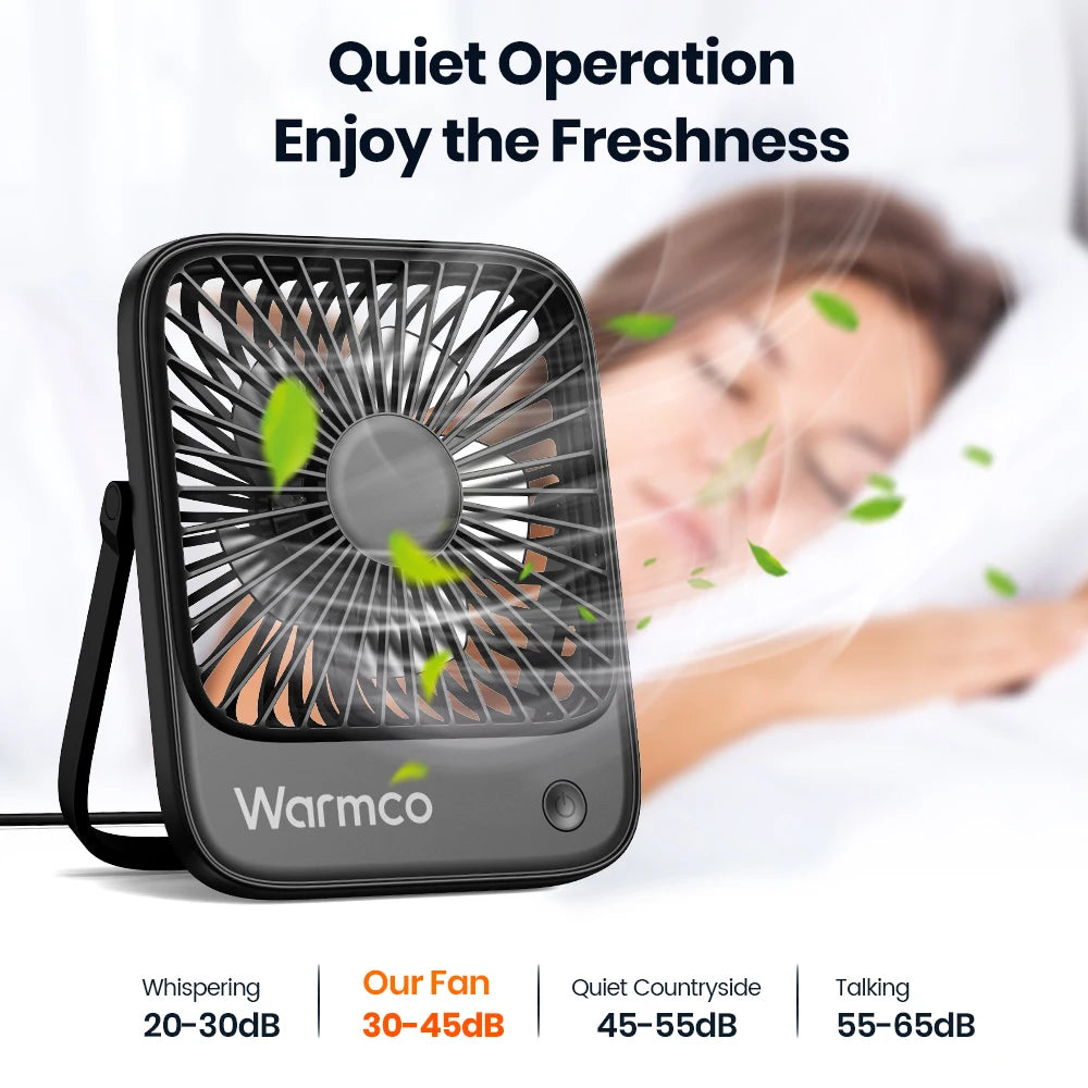 Warmco Mini USB Desk Fans Portable USB-C Desktop Cooling Fan 3-Speed Adjustable 180° Rotation Quiet Small Personal Fan for Home