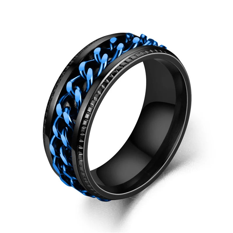 Titanium Steel Rotatable Chain Rings Men Women Stress Ring For Anxiety Couple Jewelry 8mm Corkscrew Rings Multifunctional Gift