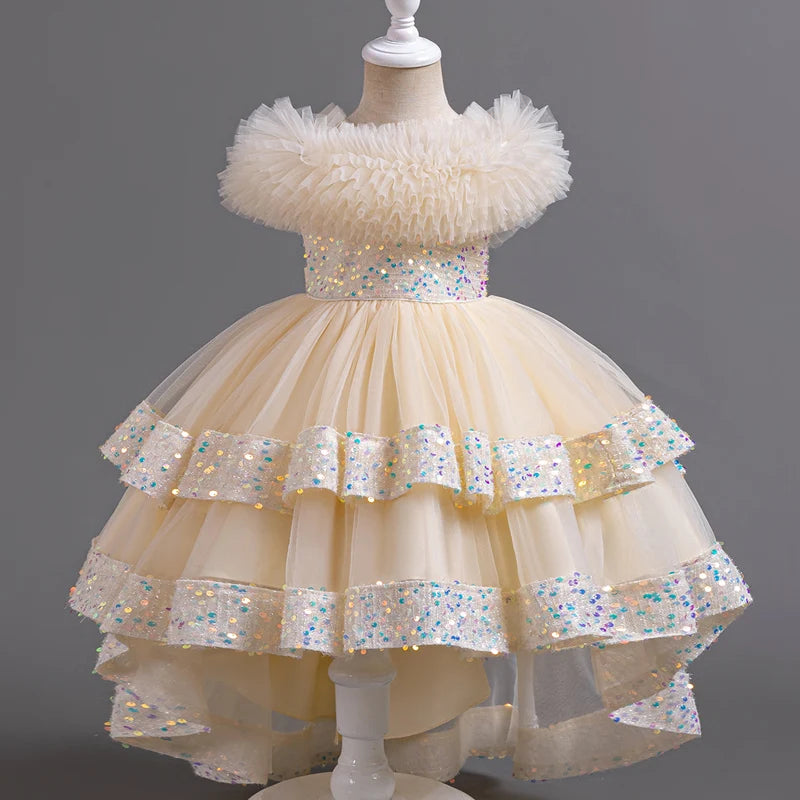 A127 Baby Girls Trailing Dress Princess Party Dress Flower Elegant Wedding Gown Big Bow Birthday Kids Dresses For Girls Children
