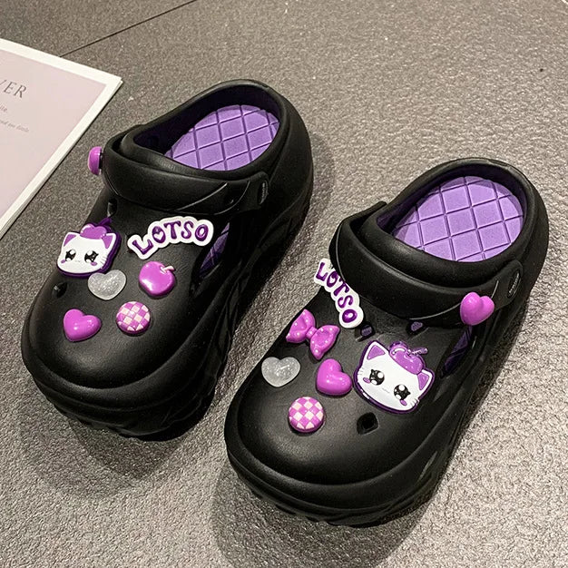 2024 New Sandals DIY Cute Cartoon Clogs Women Mules 7cm Platform Beach Slippers Cave Hole Female Garden Shoes For Students Girls