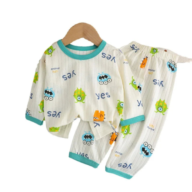 Cute Bear Print Baby Clothing Set Children Long Sleeve+ Pants Two Pieces Suit Kids Cotton Pullover Top Tee Girl Boy Casual