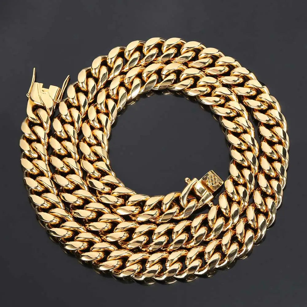 6/8/10/12/14/16MM Hip Hop Cuban Link Necklace For Men Stainless Steel Miami Fashion Jewelry Thick And Thin Rainbow Chains
