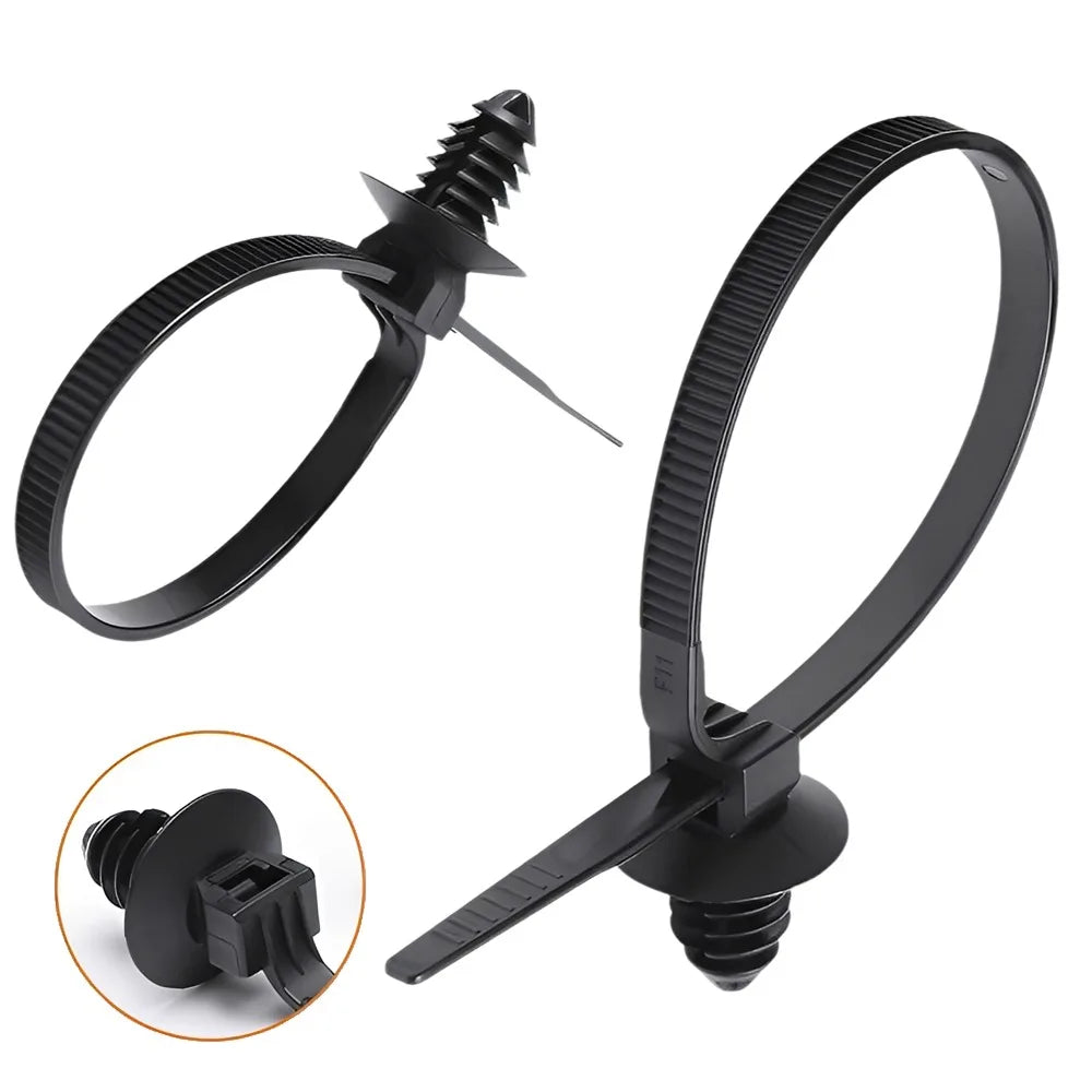 Nylon Self Locking Zip Tie Car Engine Bay Wiring Loom Retainer Clip Screw Mount Fastener Universal Automotive Wire Management