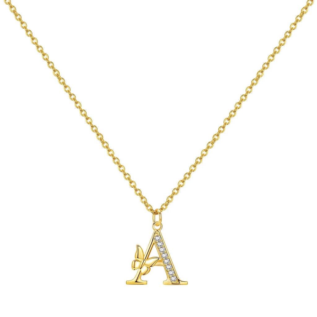 Original 925 Sterling Silver 18K Gold Zircon Butterfly A-Z 26 Letter Y-shaped Chain Necklace For Women Commemorate Jewelry Gift