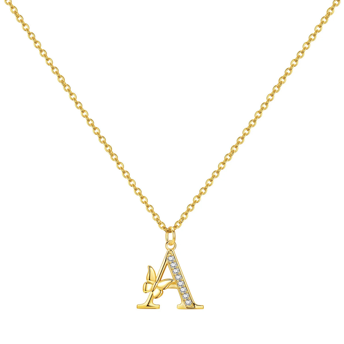 Original 925 Sterling Silver 18K Gold Zircon Butterfly A-Z 26 Letter Y-shaped Chain Necklace For Women Commemorate Jewelry Gift