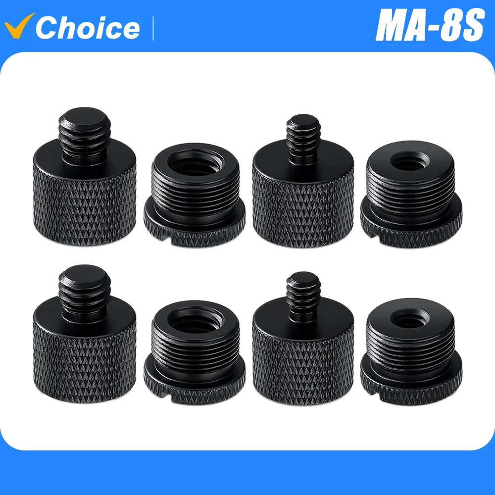 8pcs a Set Mic Stand Thread Adapter Set 1/4,3/8 Male to 5/8 Female Microphone Stand Fixing Screw Adapter Transfer