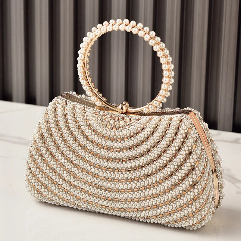 Pearl Luxury Party Bag Woman Wallets and Handbags Designer Bling Metal Clutch Purse Hand Silver Shoulder Bags for Ladies 2026