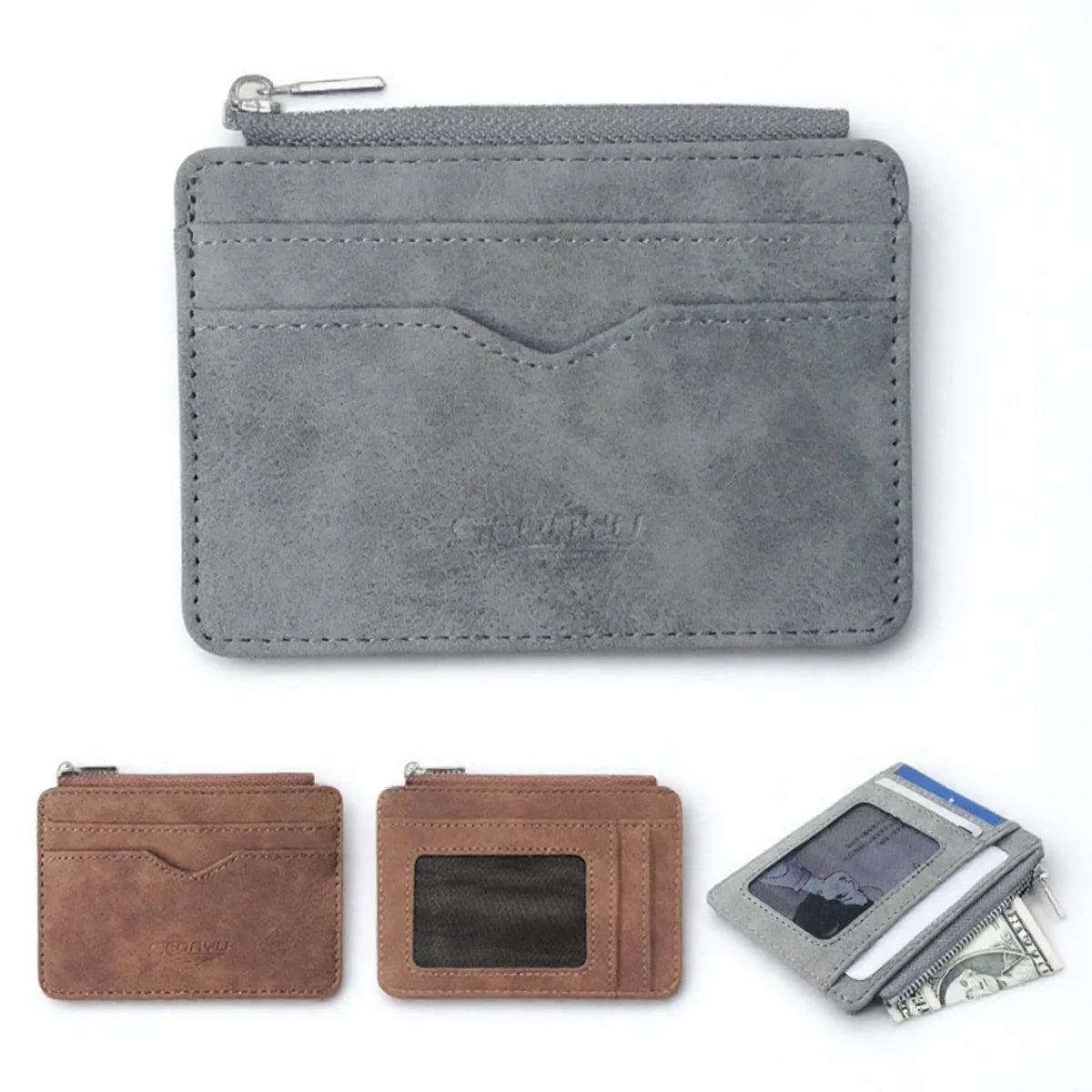 Mini Travel PU Leather Card Holder Wallet Lizard Pattern ID Window Case for Men Women Compact Wallet Organizer