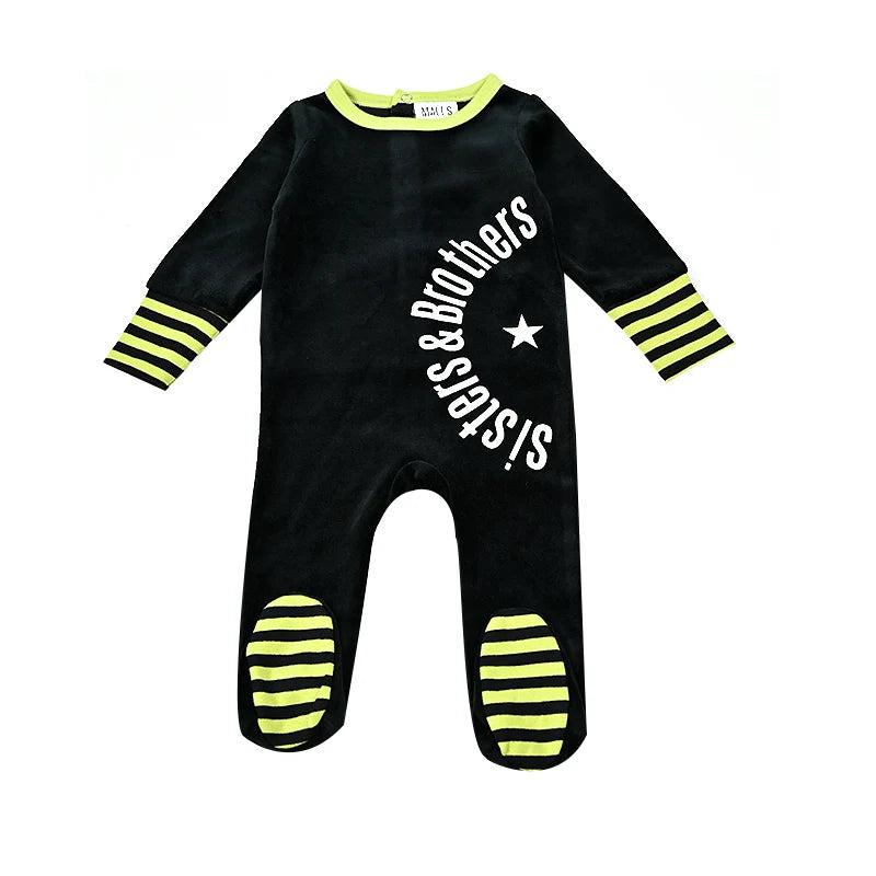 Children's Matching Clothes Set Siblings Black Velour Letters Print Boy And Girl Autumn Winter Comfortable Clothing