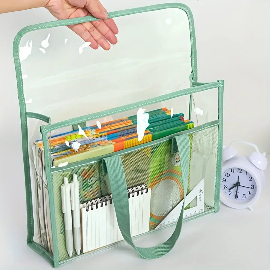 1 large capacity portable transparent waterproof handheld folder, expandable file storage bag, PVC self-adhesive file bag for of