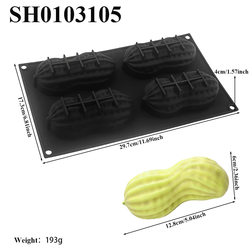 1 or 3 or 4-Cell Peanuts Design Food Grade Silicone Bakeware French Mousse Cake Mould Silicone Chocolate Mold Dessert Tools