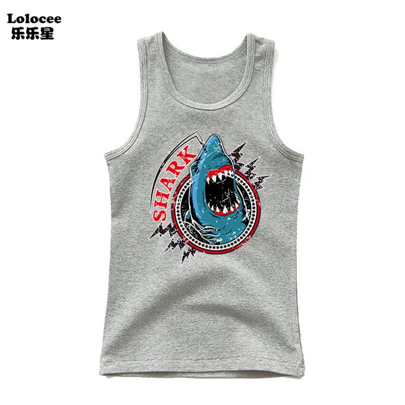Kids Animal Sea Shark Sleeveless T-shirt 2023 Summer Children Tank Tops Baby Kids Cool Tees 3-14 Years Old