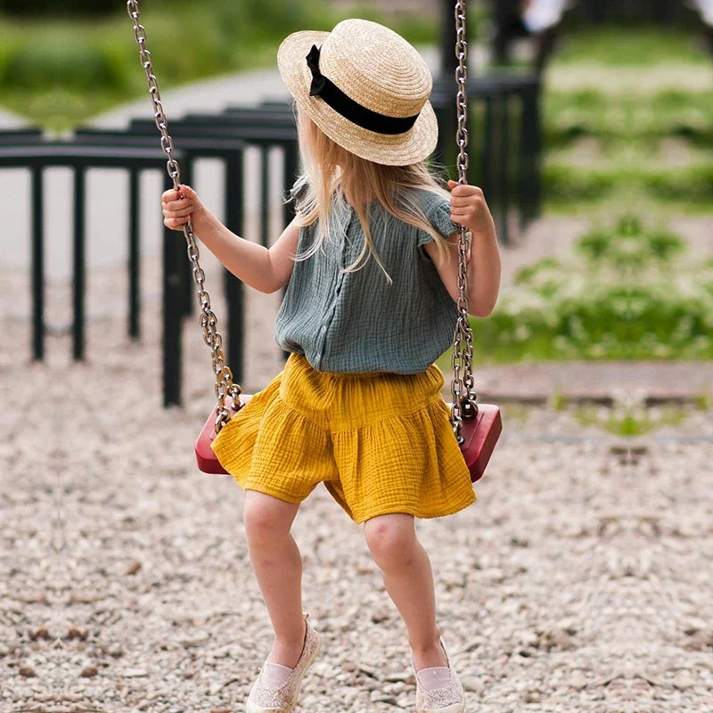 Summer New Toddler Girls Shorts 100% Cotton Double Gauze Children's Casual Ruffle Boho Flowy Loose Shorts TZ111