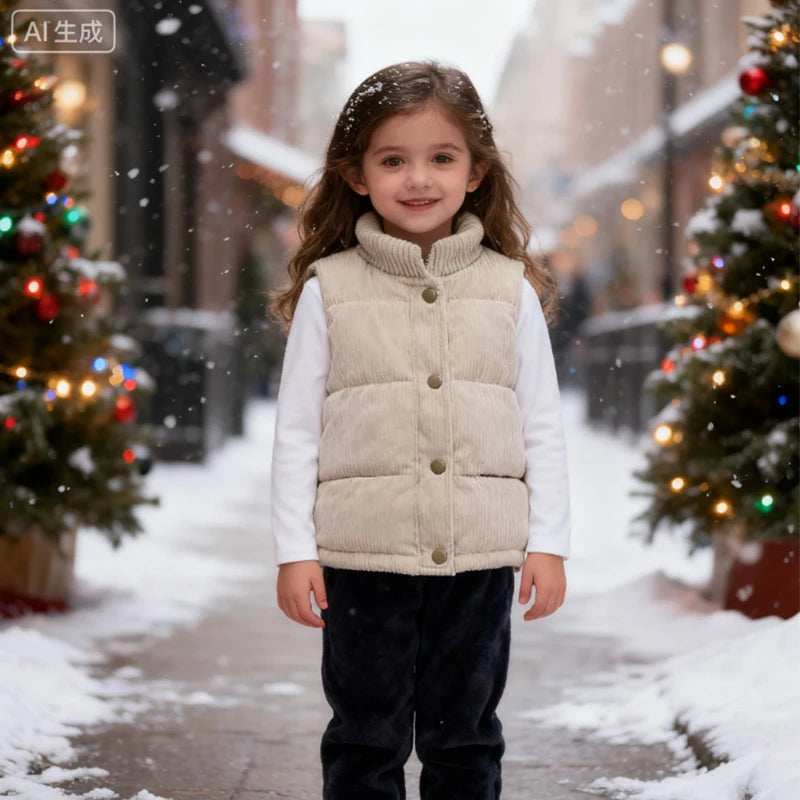 Autumn Winter Baby Girls Boys Vest Cute Thicken Waistcoat Outerwear Children Teens Cotton Solid Color Jackets Vest 2 to 6 Years