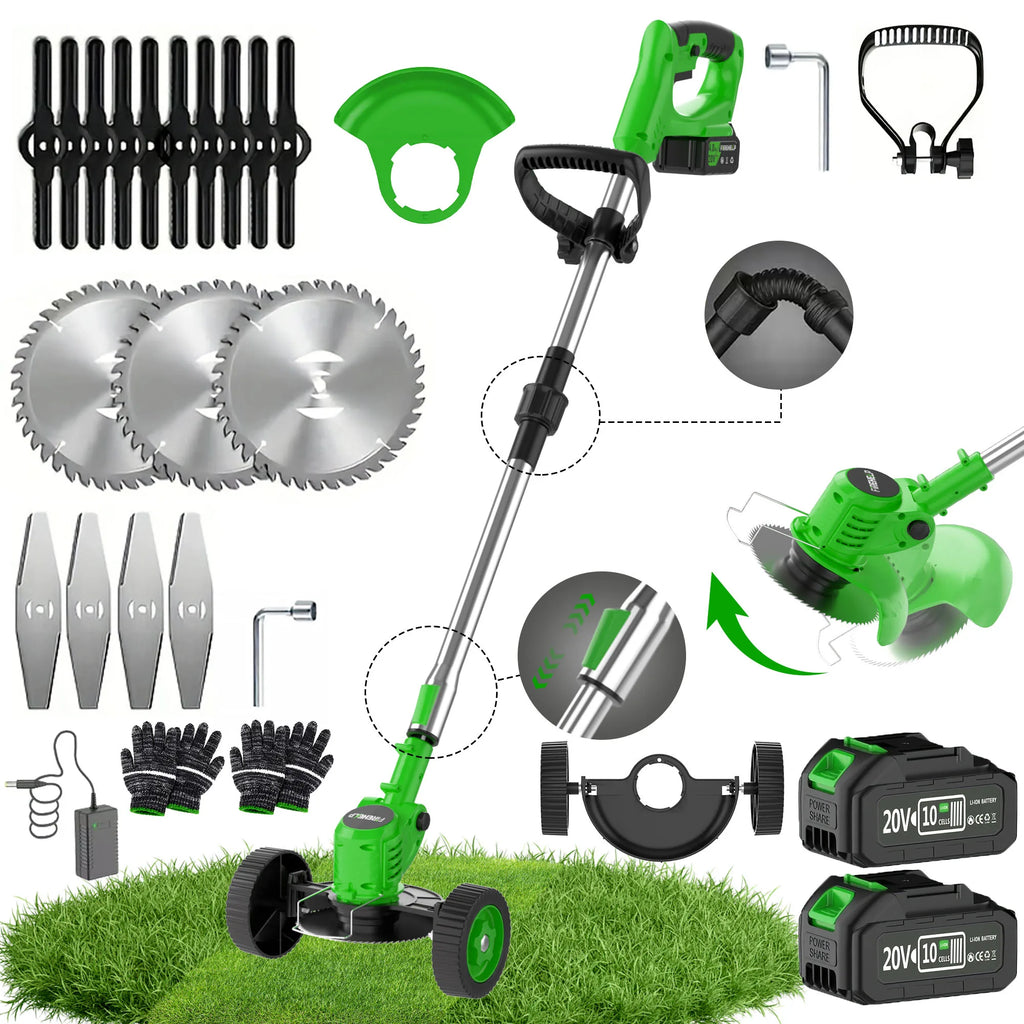 3-in-1 Cordless Weed Trimmer & Lawn Mower - Electric Trimmer, Edger, Bush Cutter with Adjustable Height