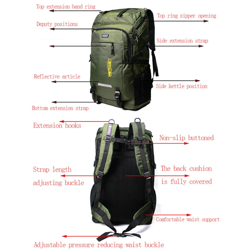80L 50L Men's Outdoor Backpack Climbing Travel Rucksack Sports Camping Hiking Backpack School Bag Pack For Male Female Women