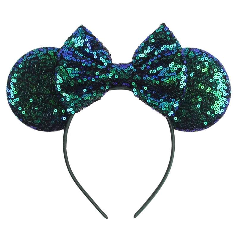 1pc Classic Sequin Headband Mickey Minnie 3.5 "mouse Ear Headband Fashionable Solid Color Theme Park Party Hair Accessory