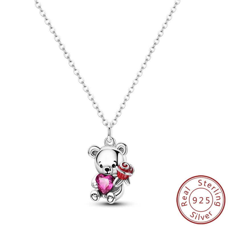 Necklace 925 Sterling Silver Butterfly Love Heart Bear Classic Simple Adjustable Necklace For Women Girl Fashion Jewelry Gifts