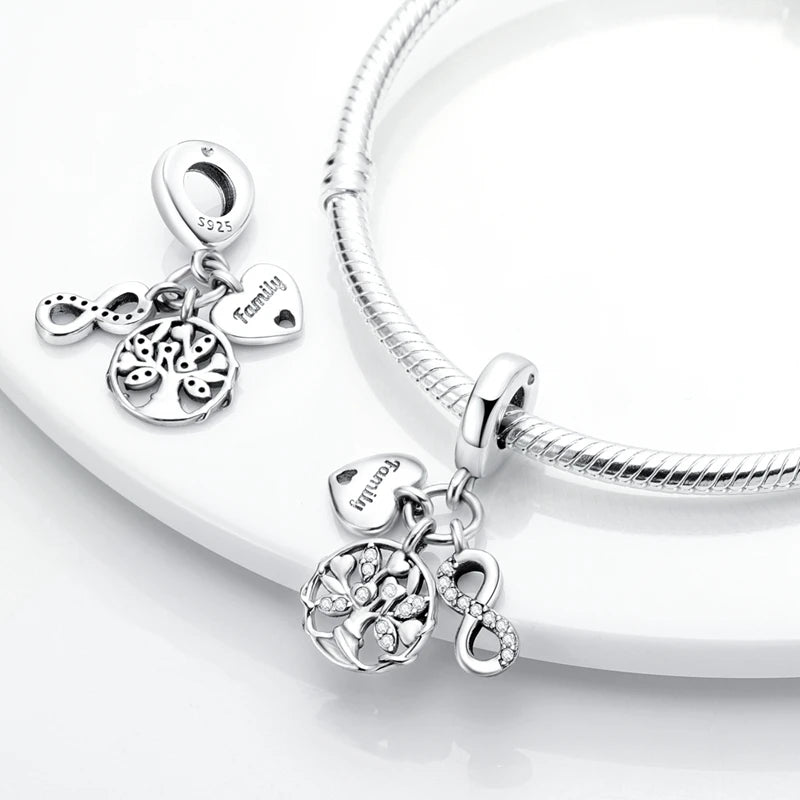 Charms Beads 925 Sterling Silver Tree of Life Peach Heart Sweet Love Charms Fit Pendants Bracelets Necklaces Women Jewelry Gift