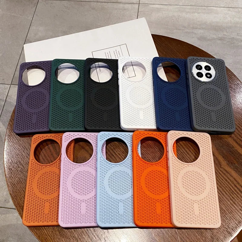 For Magsafe Magnetic Honeycomb Holes Heat Dissipation Case for OnePlus 13 12 Ace5 Ace3 Pro Mesh Cooling PC Wireless Charge Cover