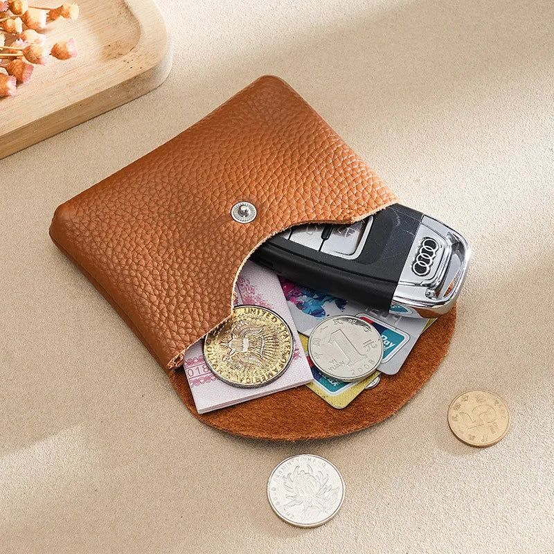 Custom Initials Fashion Women Genuine Leather Short Double Wallet Cute Small Coin Purse Mini Credit Card Holder Key Storage Bag
