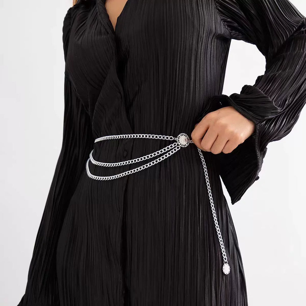Boho Sexy Women Fashion Belt Hip High Waist Gold Silver Color Narrow Metal Body Chain Chunky Fringes New