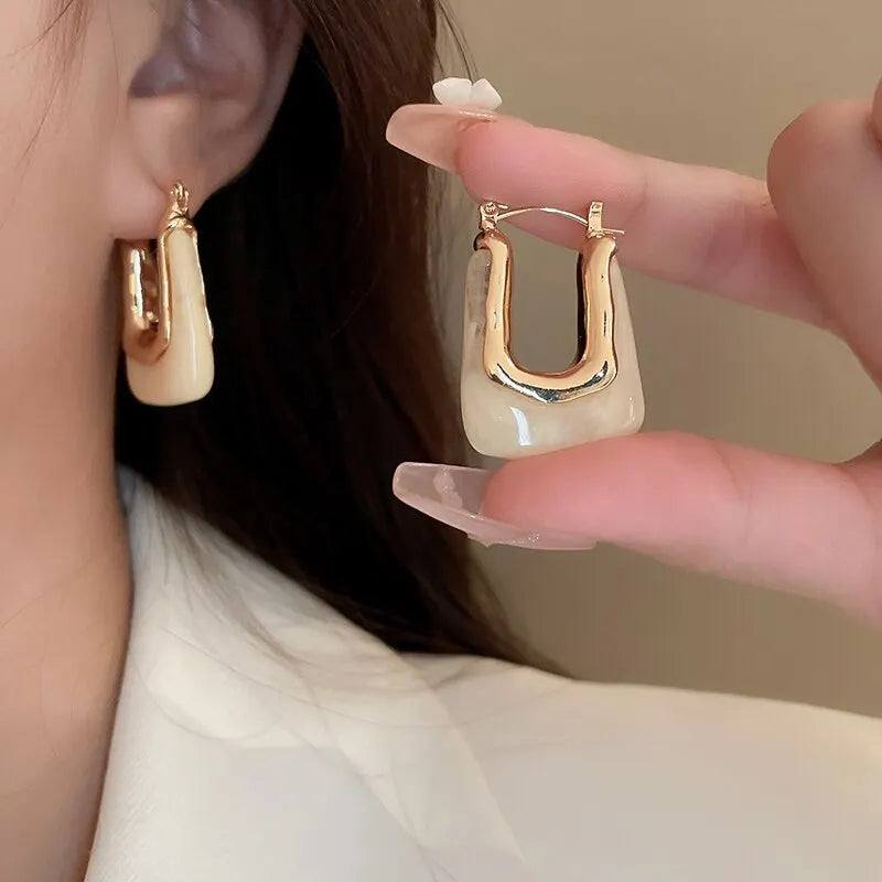 Green Pink Transparent Resin Earrings For Women Geometric Irregular Stud Earrings 2023 New Trendy Ear Jewelry for Party K-
