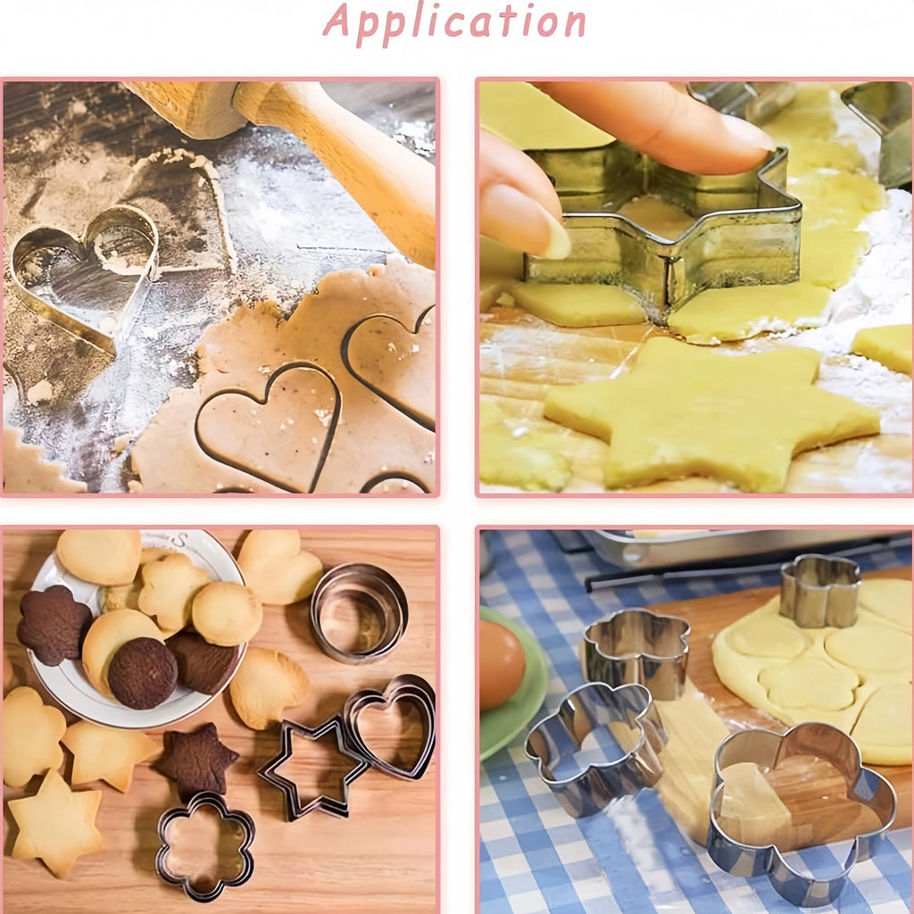 12pcs Metal Cookies Cutters Set, Creative Star Cookie Cutter, Round/Heart/Flower Shaped Egg Molds, Indoor Outdoor Baking Tools