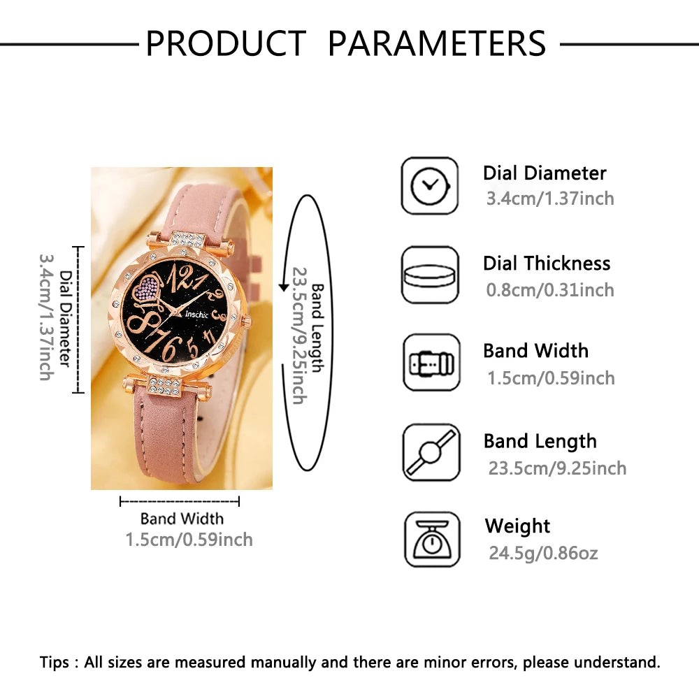 6Pc Compact And Exquisite Quartz Watch For Valentine's Day, Ramadan, Birthdays, The Ideal Gift For Friends And Family