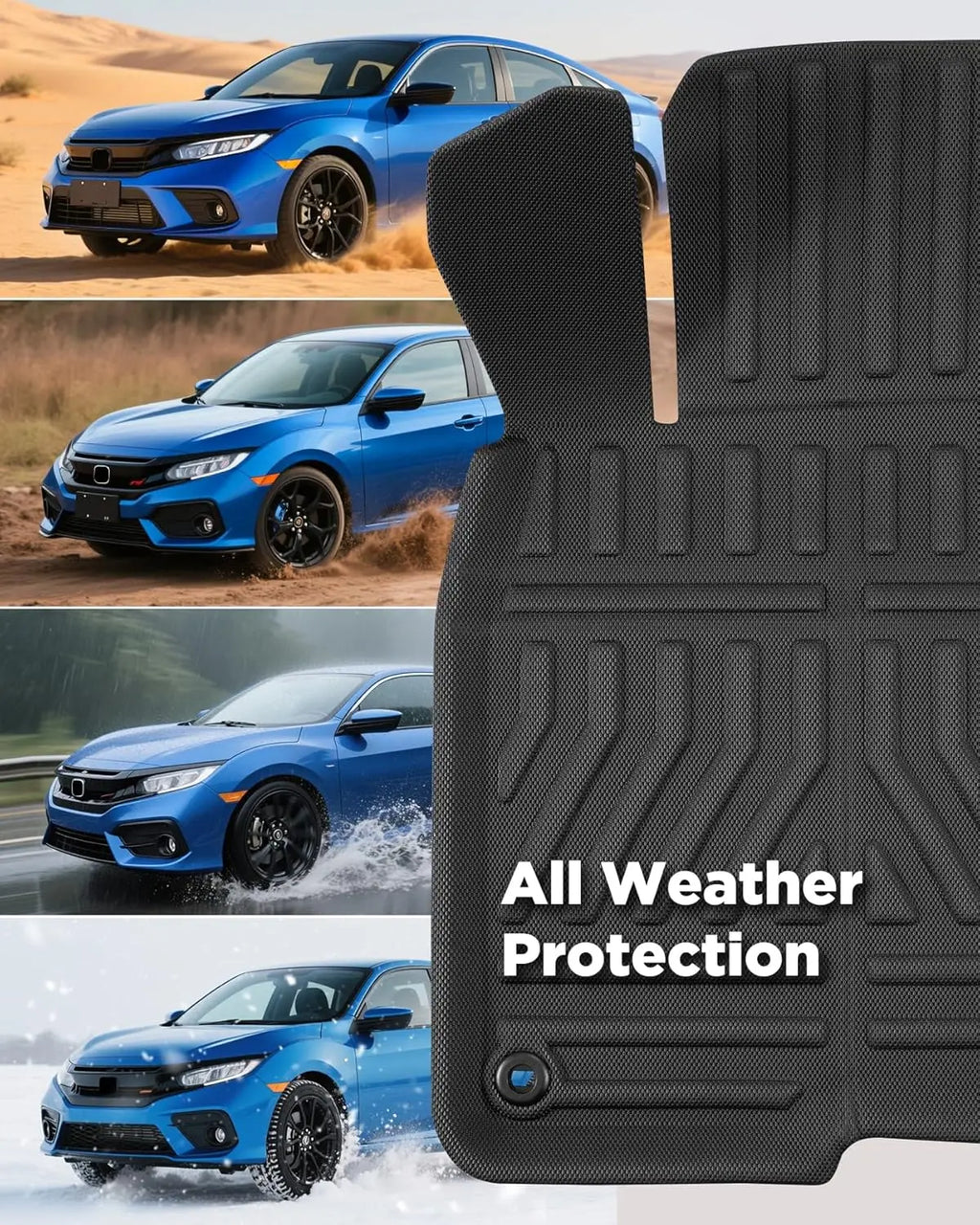 3 Pcs Floor Mats for Honda Civic 2022-2025 All-Weather Rubber Liners Heavy Duty Car Interior Protection