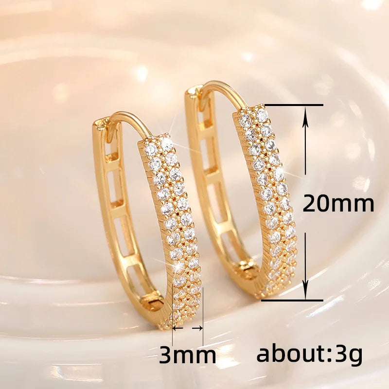 Huitan Luxury Full Paved CZ Hoop Earrings for Women Simple Elegant Lady's Ear Earrings Wedding Party Daily Wear Fashion Jewelry