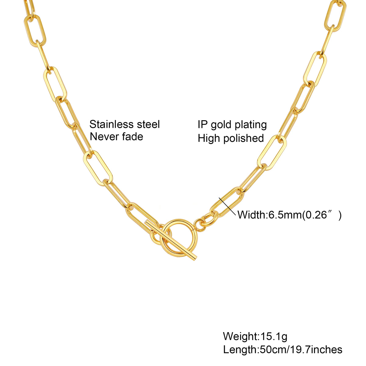 Chunky Gold Plated Link Necklace For Women, Stainless Steel Oval Thick Chain Choker Minimalist Jewelry Trendy Party Jewelry Gift